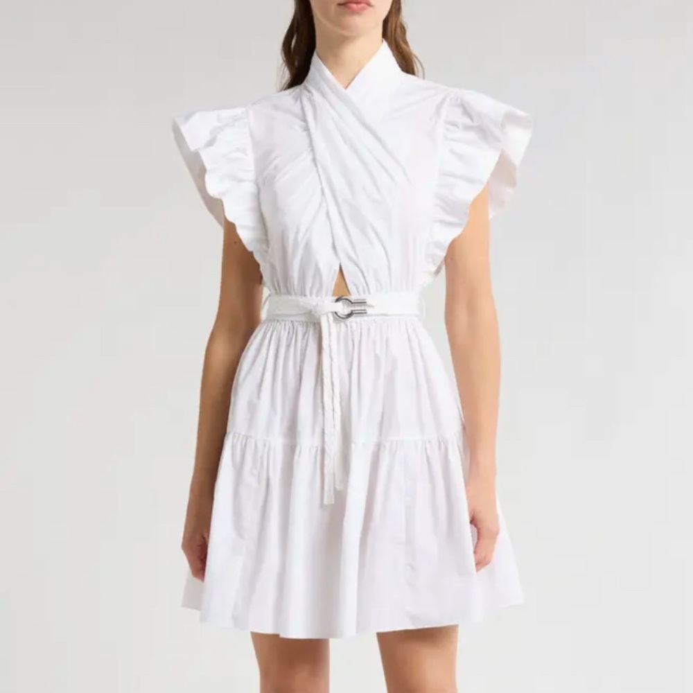 NWT Derek Lam 10 Crosby Finn Ruffle Wrap White Mini Dress